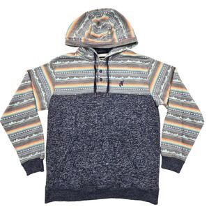 Hooey Jimmy Hoodie Southwestern Aztec Henley Pullover Navy Blue Mens Large